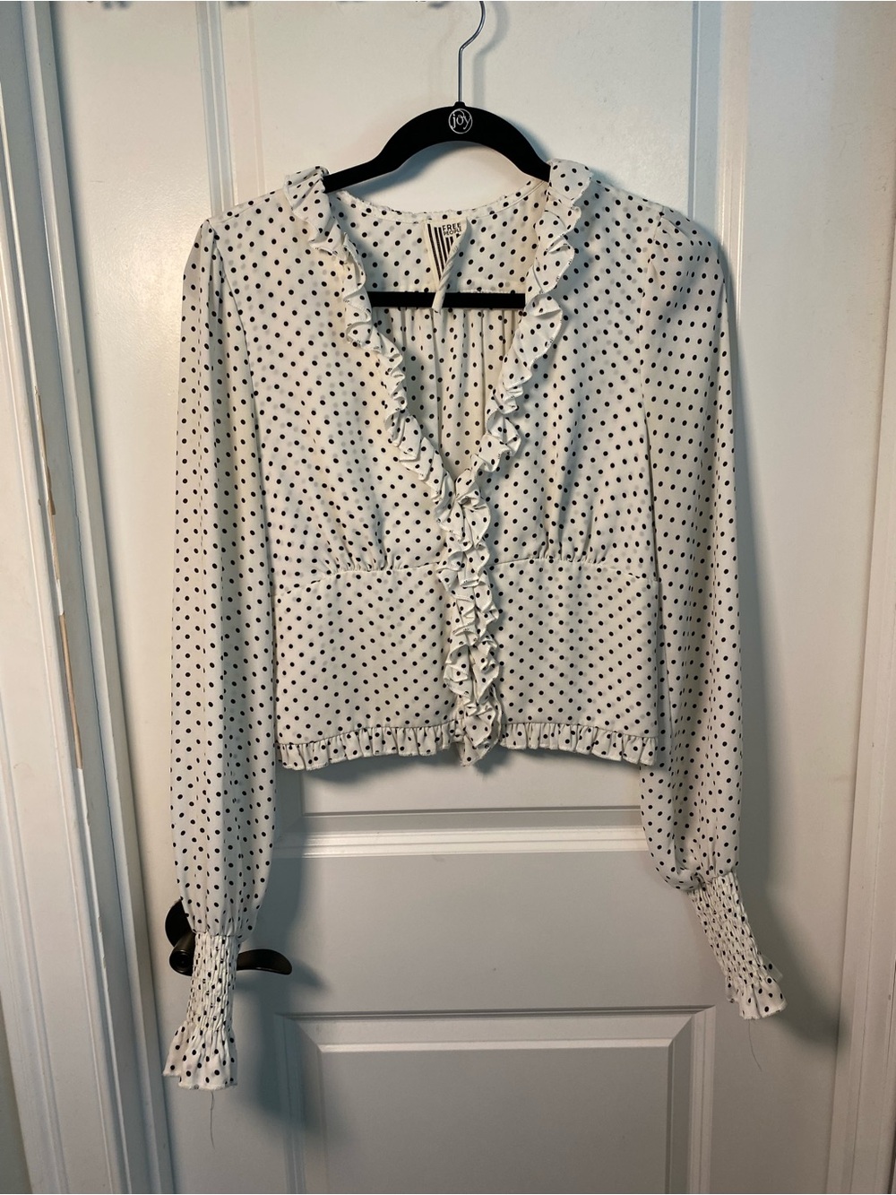 Free People Ruffled Polka Dot Long-Sleeve Blouse - White/Black